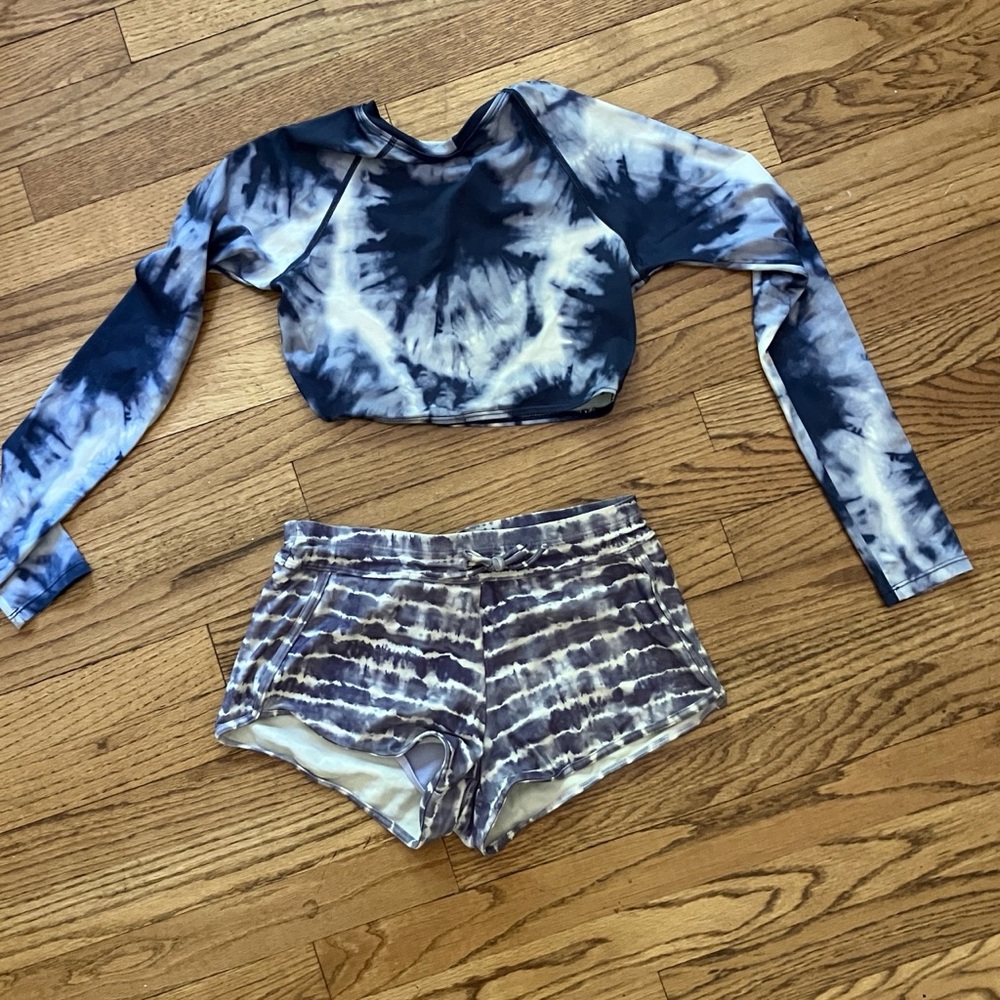 Athleta Girl Tie-Dye Cannonball Short with Coordinating Long-Sleeved Swim Shirt
